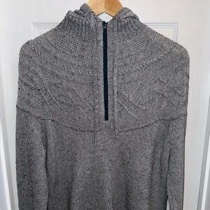 Title Nine 1/4 Zip Textured Sweater Hoodie Womens L Grey Wool Blend Casual Soft
